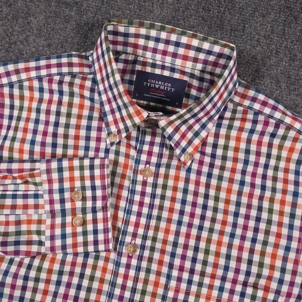 Charles Tyrwhitt Weekend Shirt Mens S Multicolor Plaid Slim Fit Non-Iron Preppy